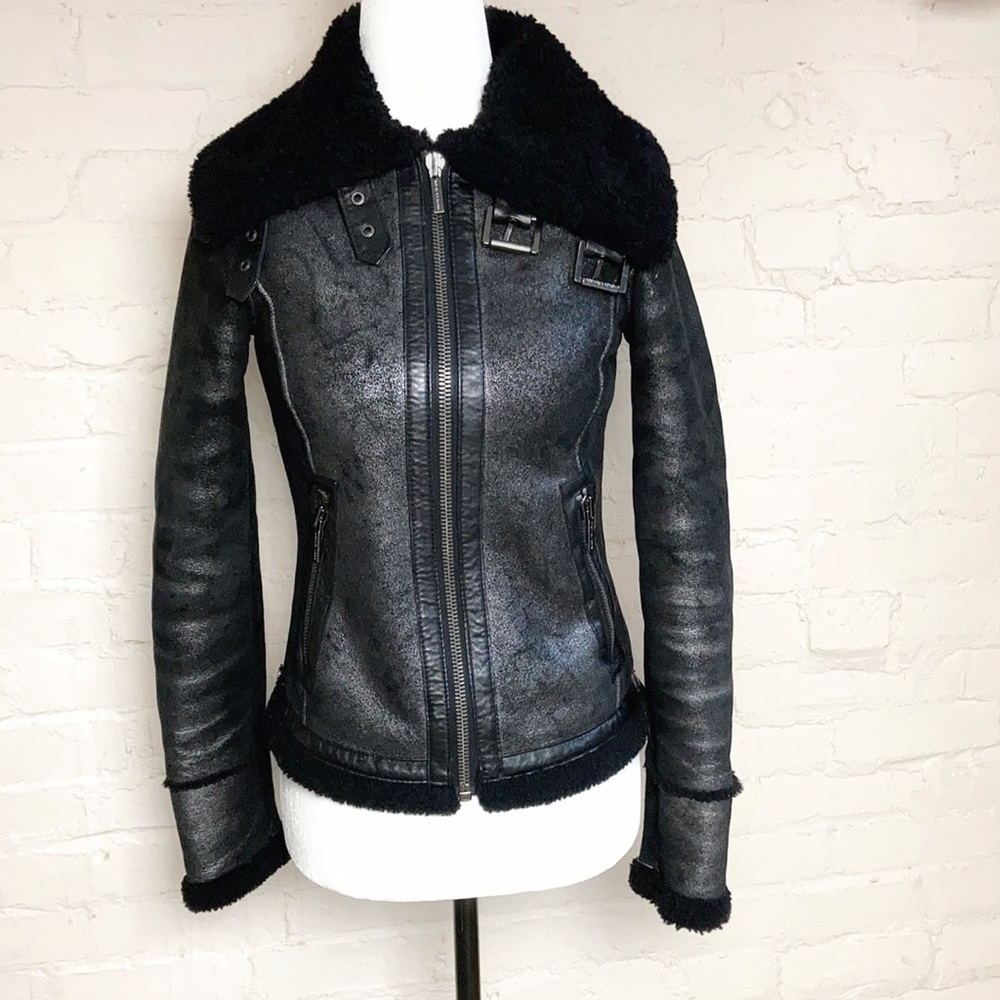 Michael Kors leather lambwool black coat/jacket